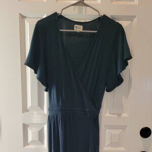 Hunter Green Wrap Dress with Frilled Hem